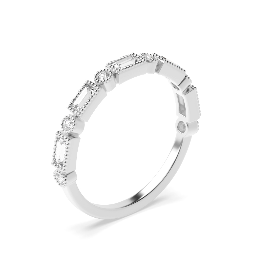 Bezel Setting Round And Baguette Shape Half Eternity Unique Wedding Rings (1.5MM)