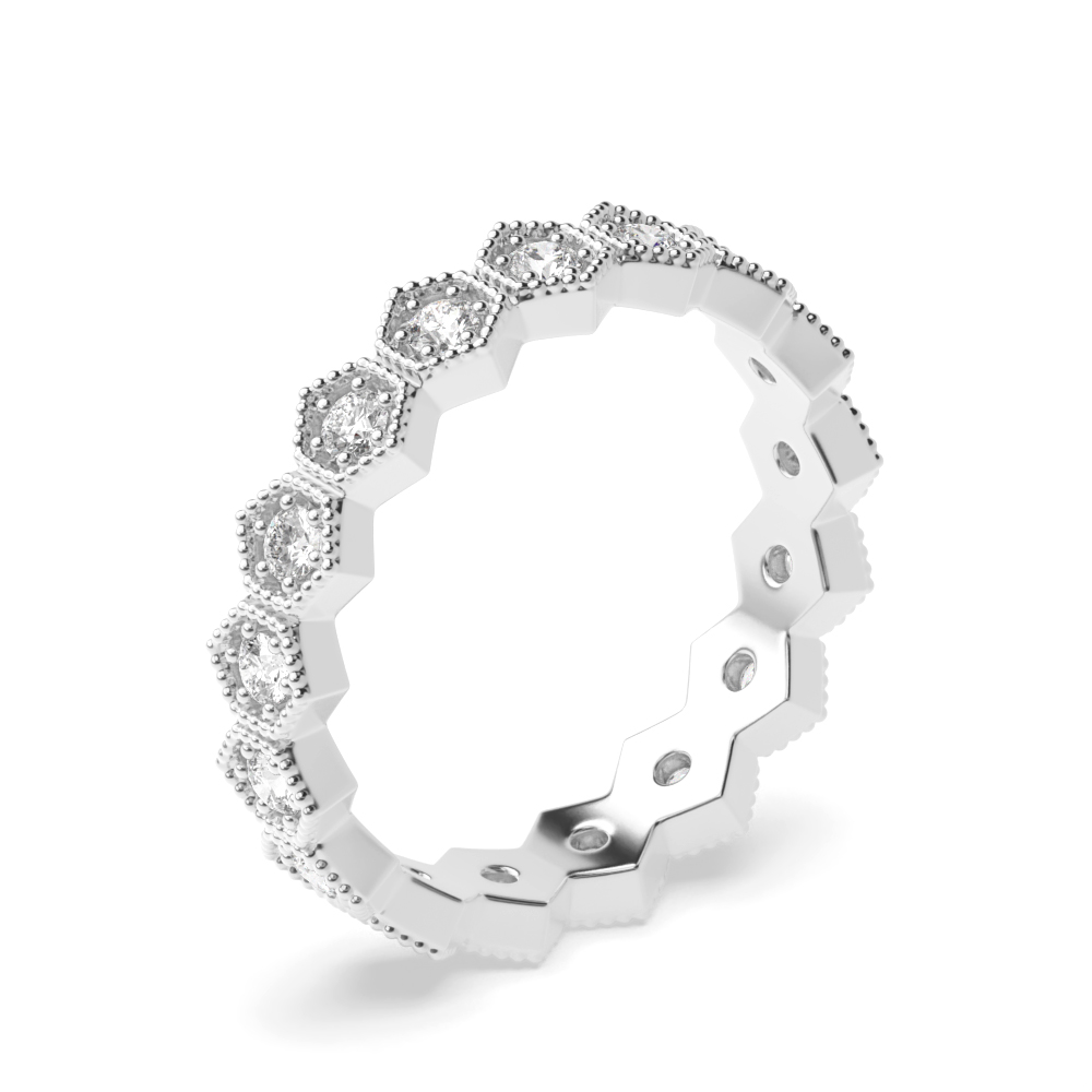 Pave Setting Round Shape Full Eternity Platinum, Yellow, Rose &amp; White Gold Wedding Bands
