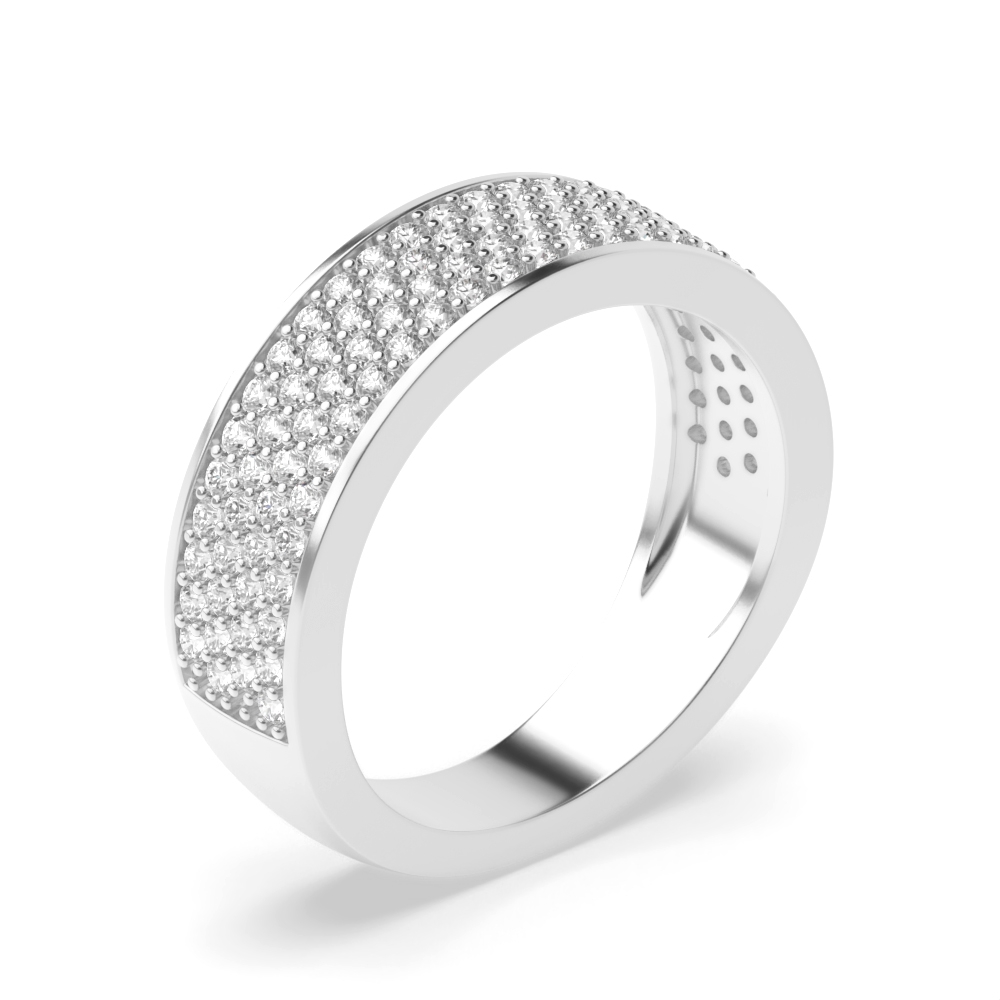 Pave Setting Four Row Round Shape Cluster Diamond Designer Rings