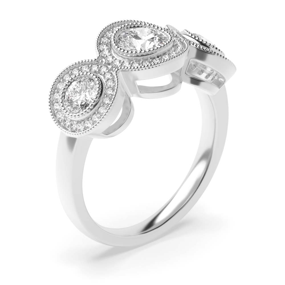 Bezel Setting Miligrain Halo Trilogy Diamond Engagement Rings (9.60mm)
