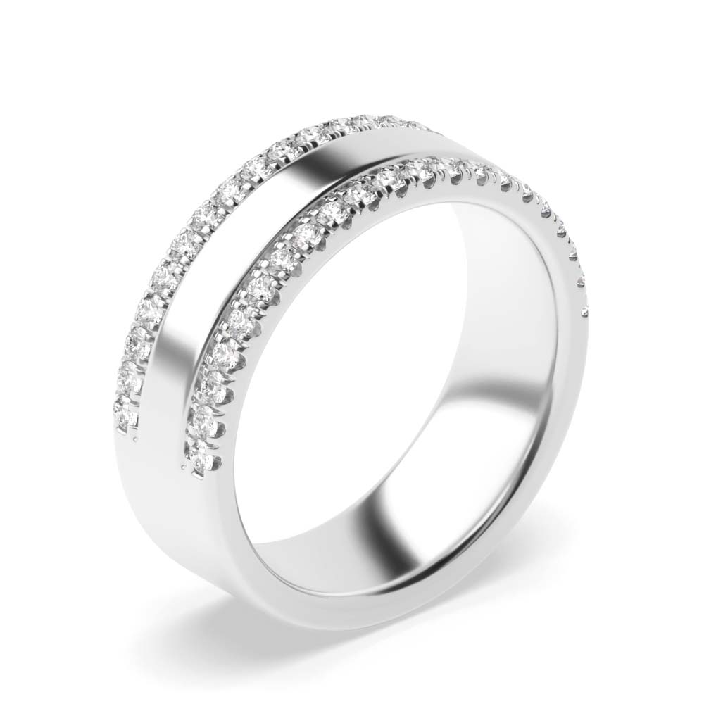 Pave Setting Two Row With Plain Middle Diamond Half Eternity Wedding Band (6.50mm)
