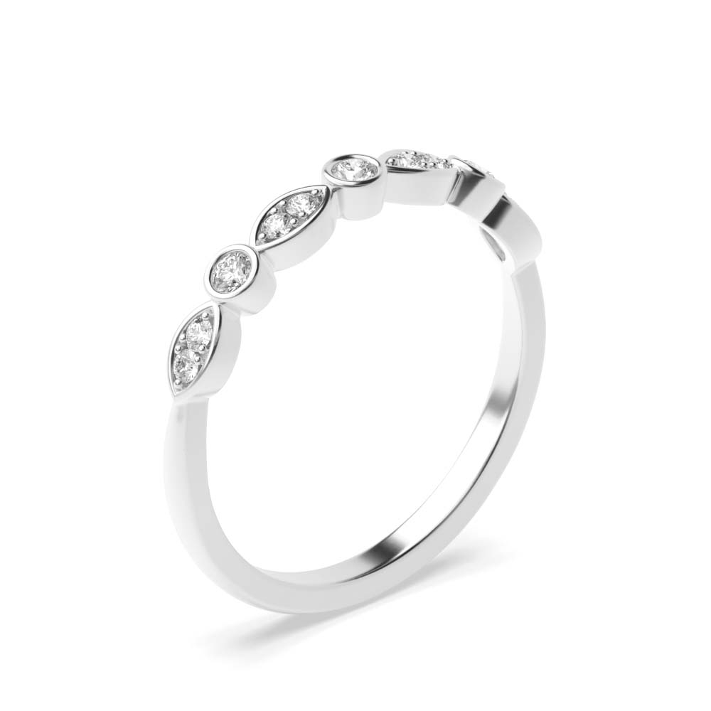 Bezel and Pave Setting Marquise and Round Shape Diamond Half Eternity Band (2.80mm)
