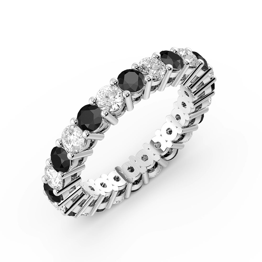 4 Prong Round Shape Classic Full Diamond and Black Diamond Eternity Ring (2.00mm - 3.00mm)
