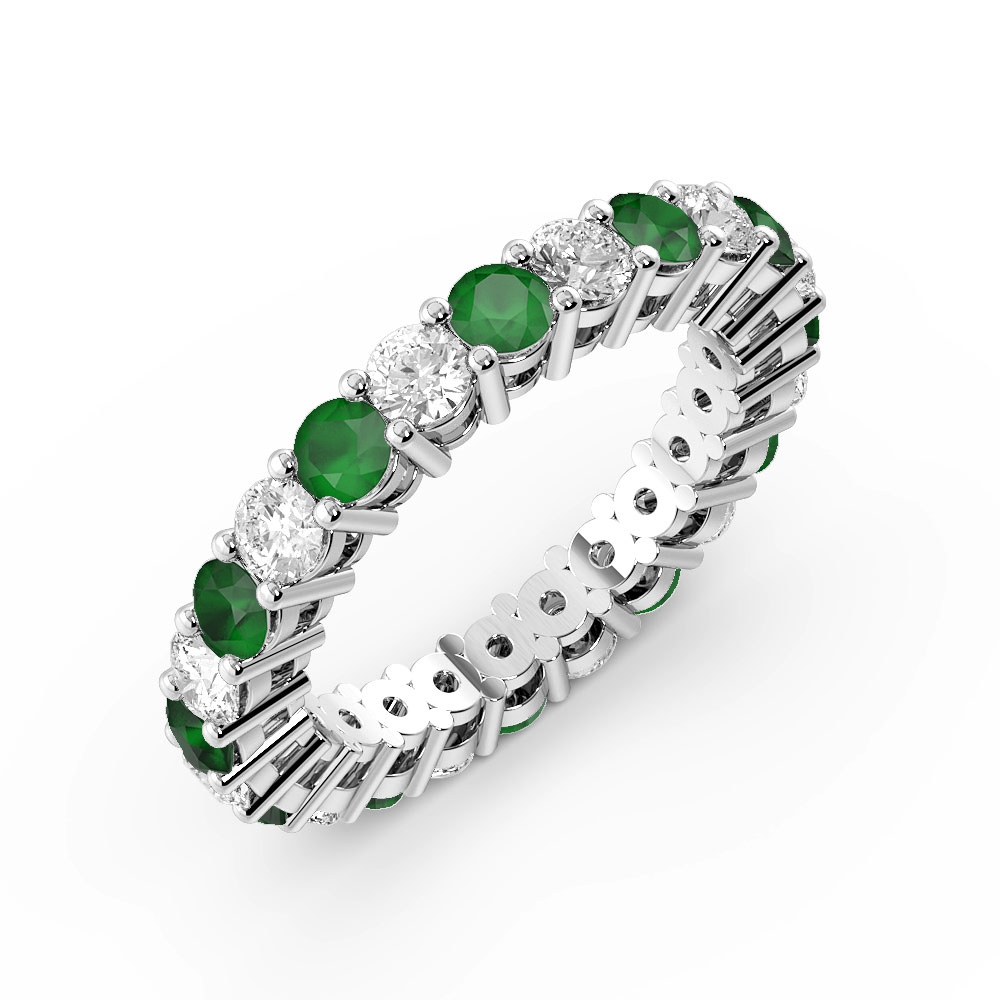 4 Prong Round Shape Classic Full Diamond and Emerald Eternity Ring (2.00mm - 3.00mm)