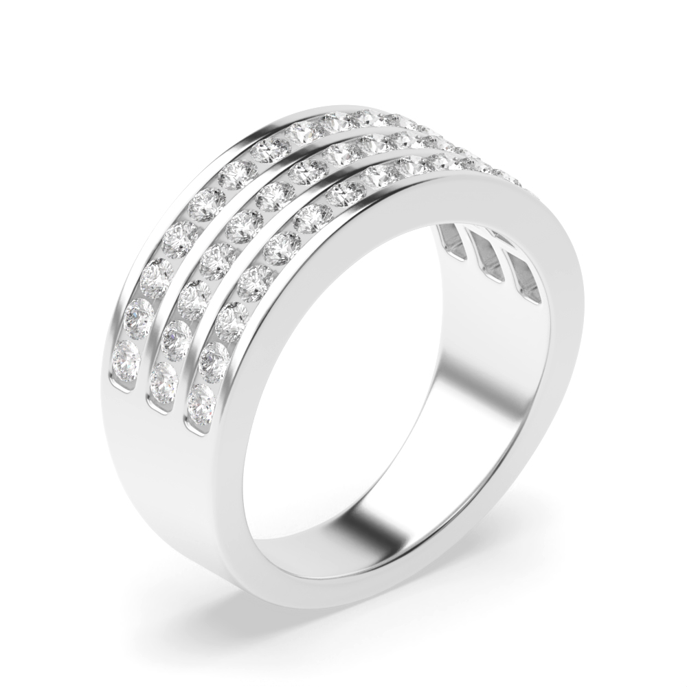3 row channel setting round diamond half eternity ring