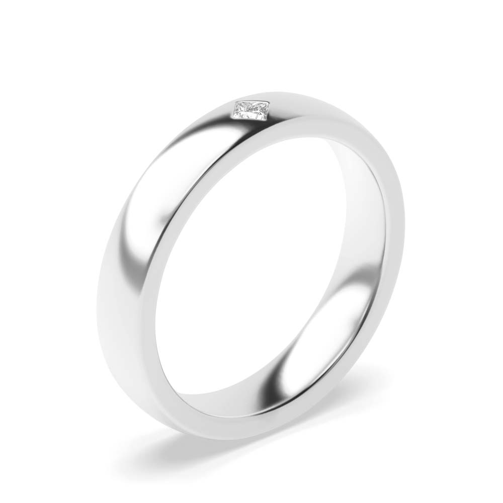 Flush Setting Princess Shape Single Diamond Wedding Band (4.00mm)