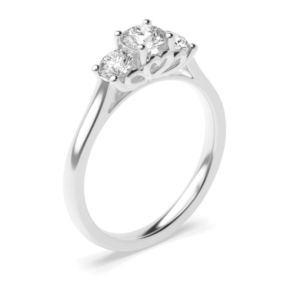 prong setting round diamond trilogy ring