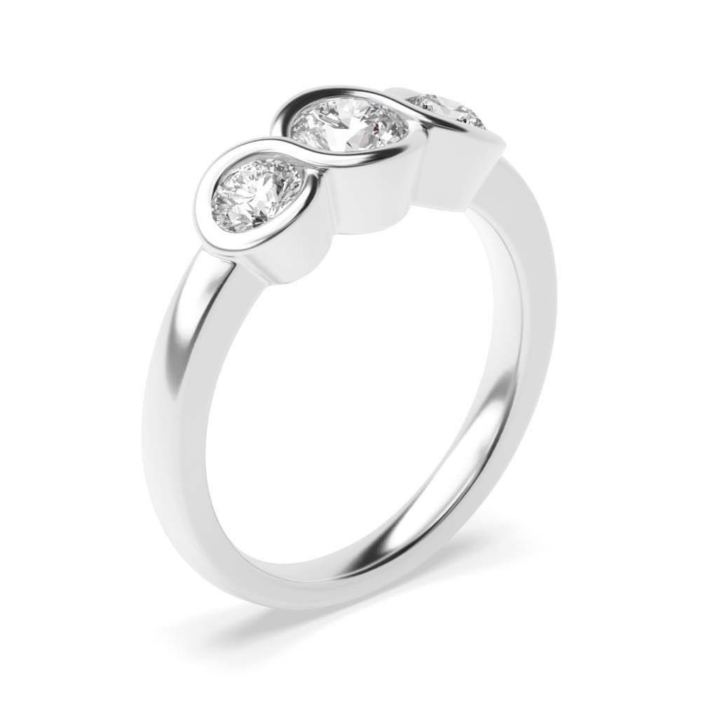 bezel setting round shape wave style diamond trilogy ring