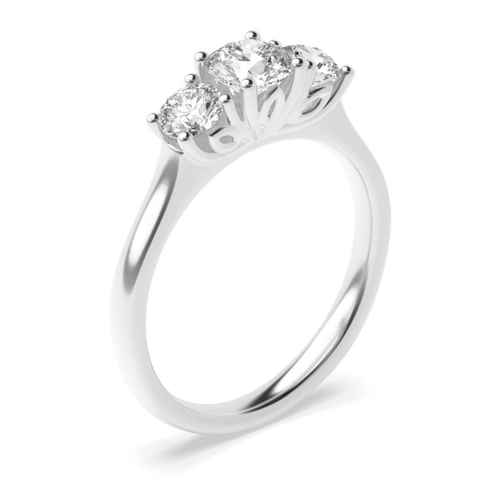 prong setting round diamond trilogy ring