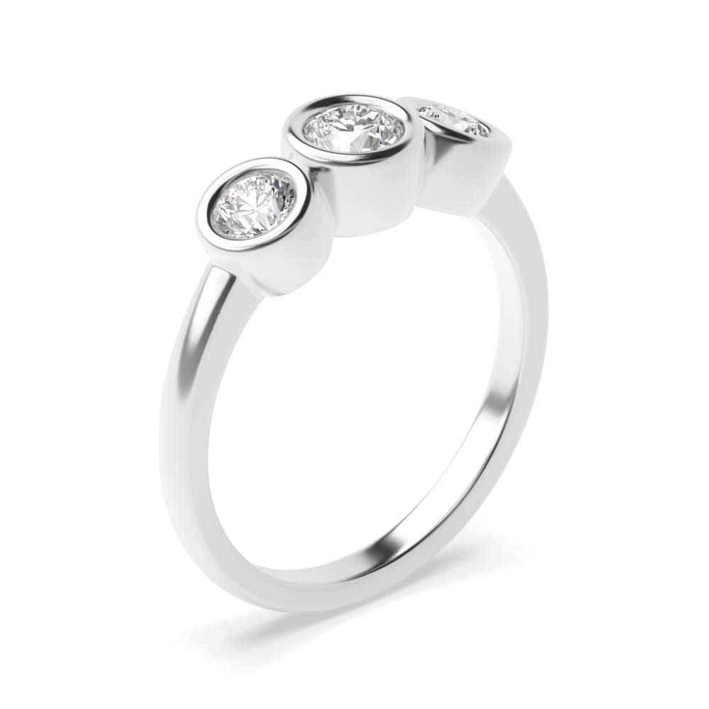 bezel setting round shape diamond trilogy ring