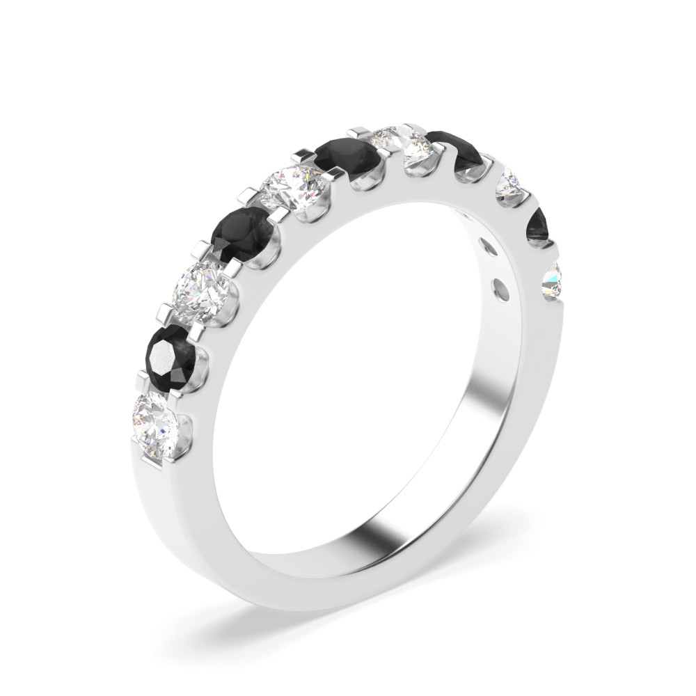 Half Eternity 4 Prong Round Black Diamond Ring (2.0mm-3.0mm)