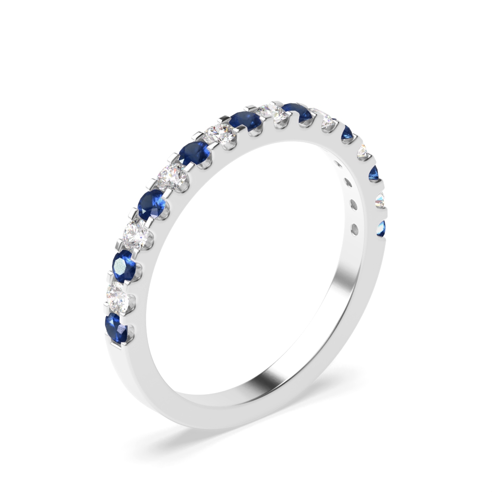 Half Eternity 4 Prong Round Diamond and Sapphire Ring (2.0mm-3.0mm)