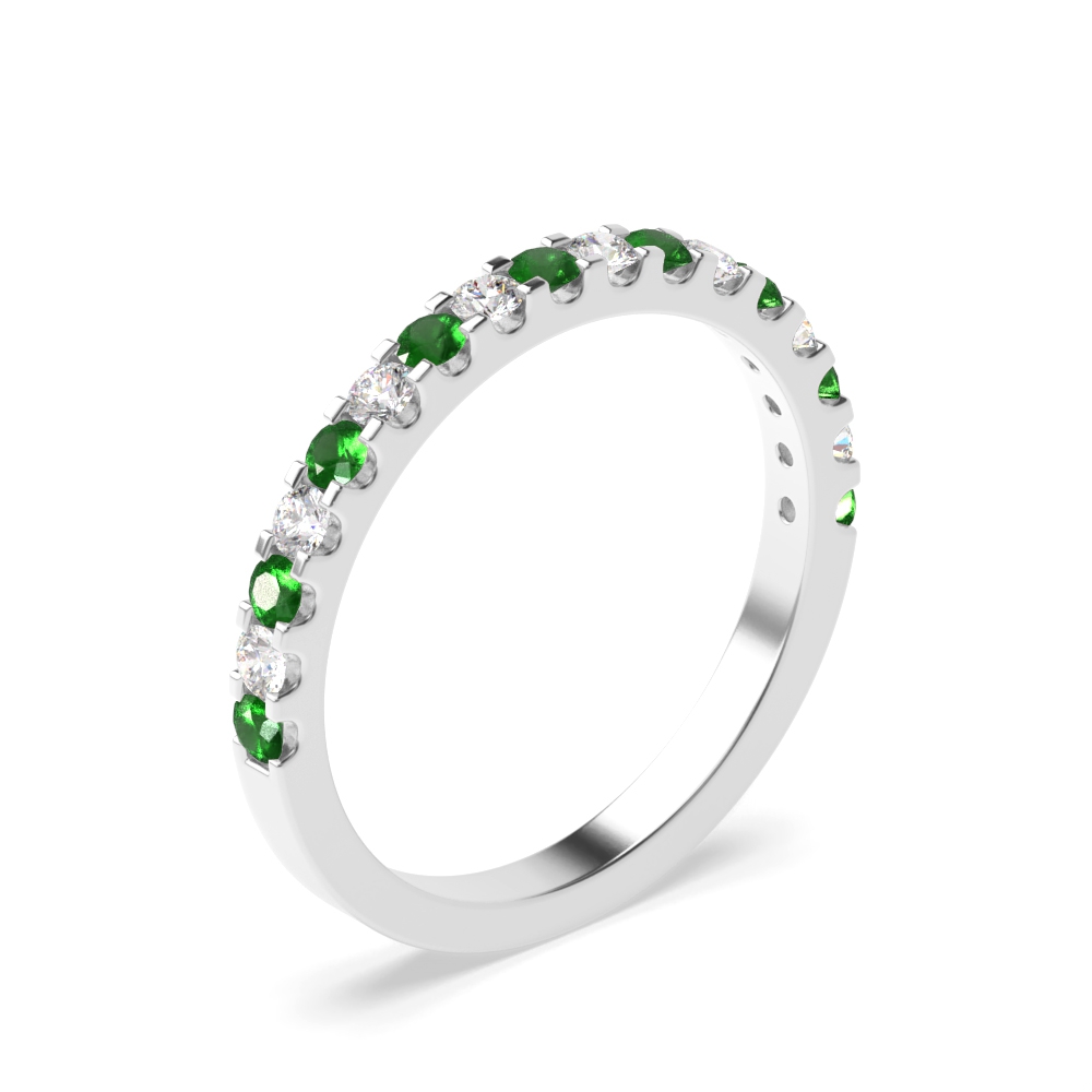 Half Eternity 4 Prong Round Diamond and Emerald Ring (2.0mm-3.0mm)