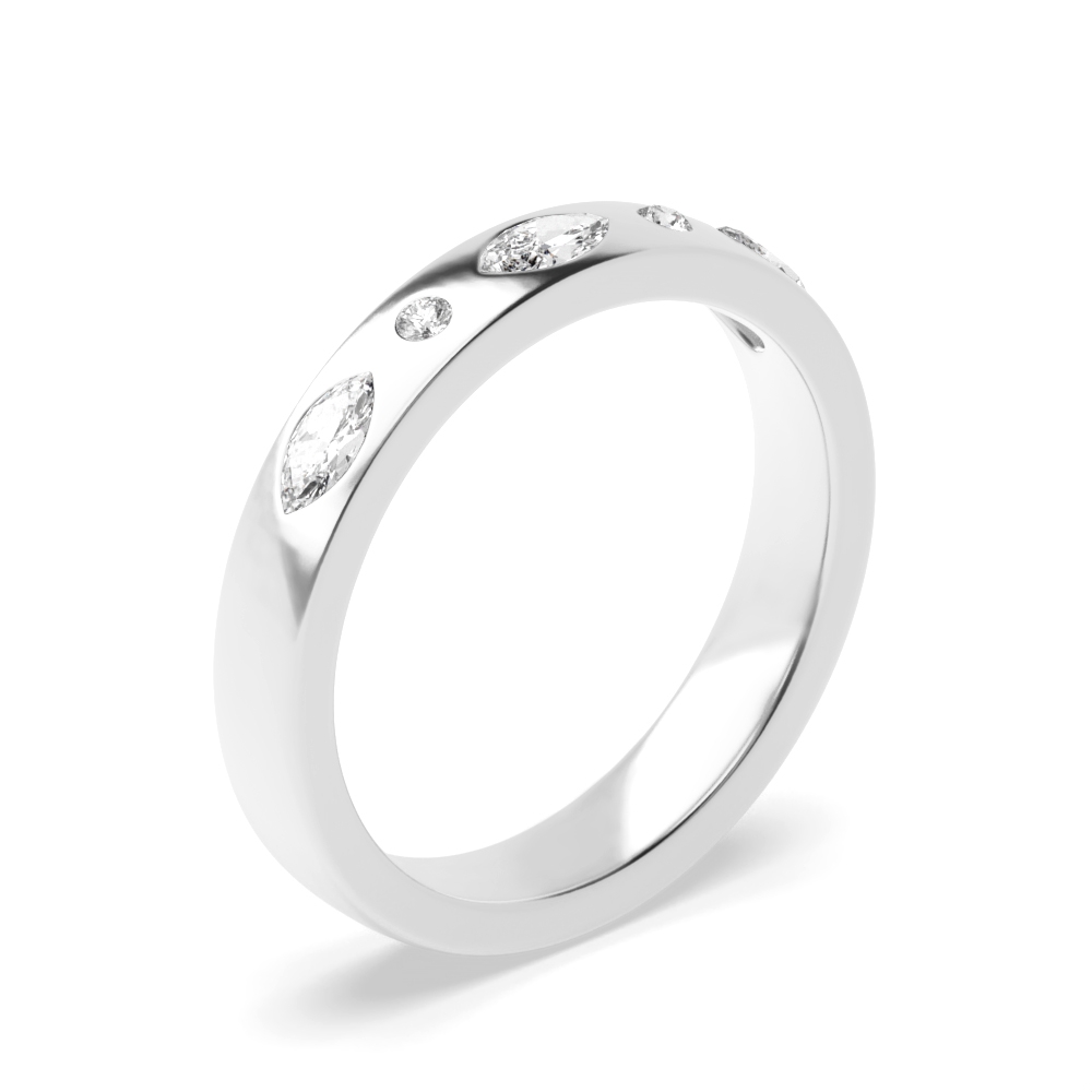 Flush Setting Round/Marquise Shape  Diamond Mens Diamond Ring (3.50mm)