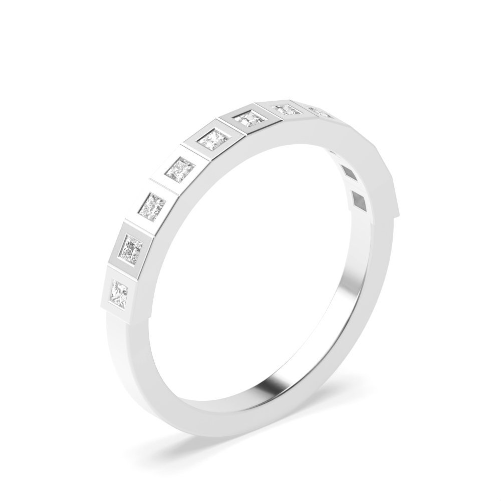 Flush Setting Princess Shape Square Shape Half Diamond Eternity Ring (2.40mm)