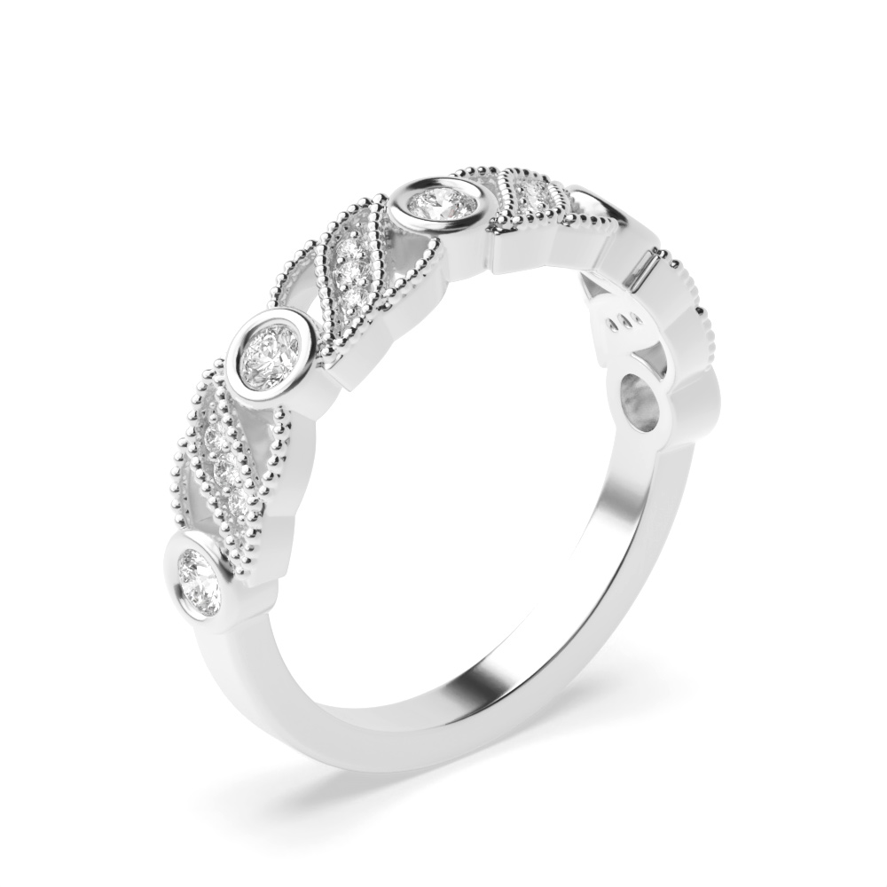 Bezel Setting Round Shape Miligrain Vintage Style Half Diamond Eternity Ring (4.50mm)