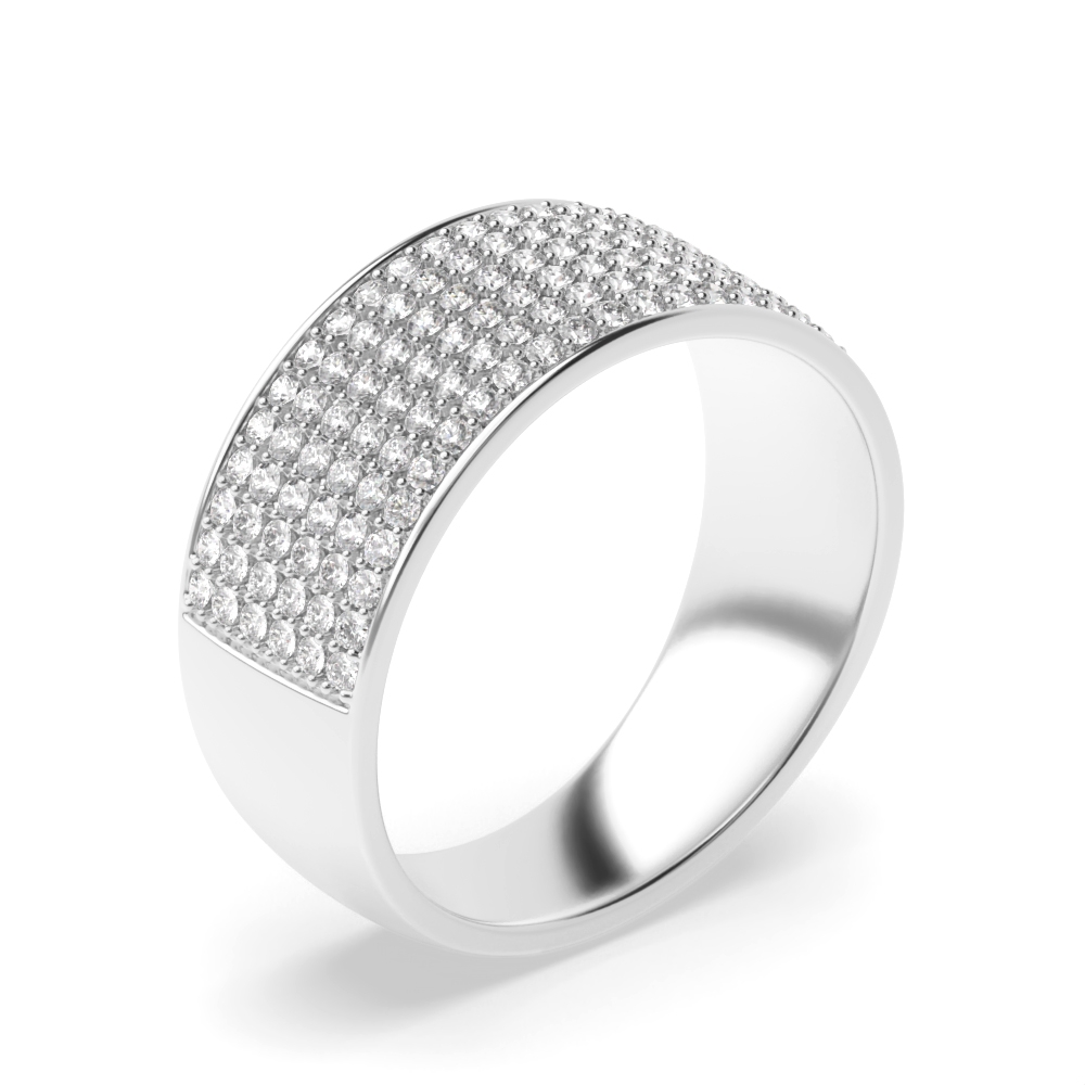 Wide pave setting round diamond half eternity ring