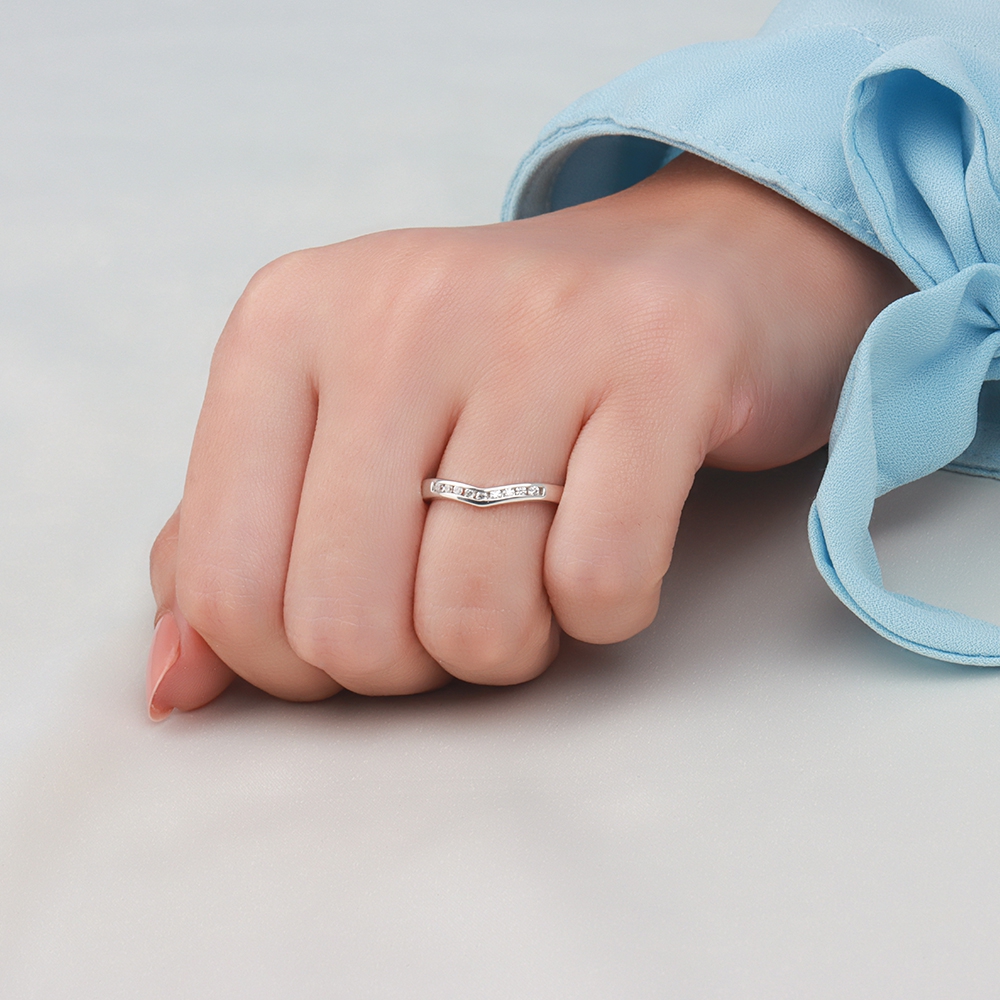 Channel Setting Round V shaped wishbone Lab Grown Stacking Diamond Ring
