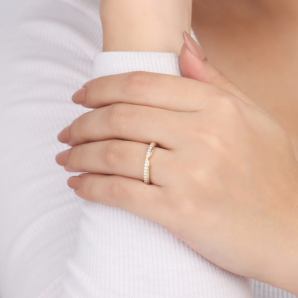 Pave Setting Round V shaped Lab Grown Stacking Diamond Ring