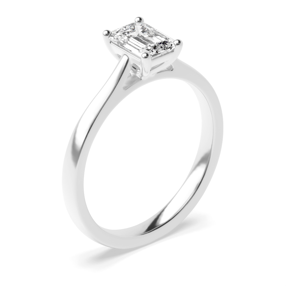 4 Claw setting emerald shape solitaire diamond ring