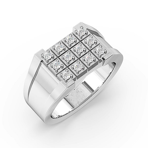 Round Three Row Diamond Mens Ring (10mm)