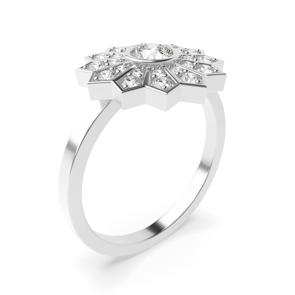 Round Bezel Setting Flower Style Halo Diamond Engagement Rings
