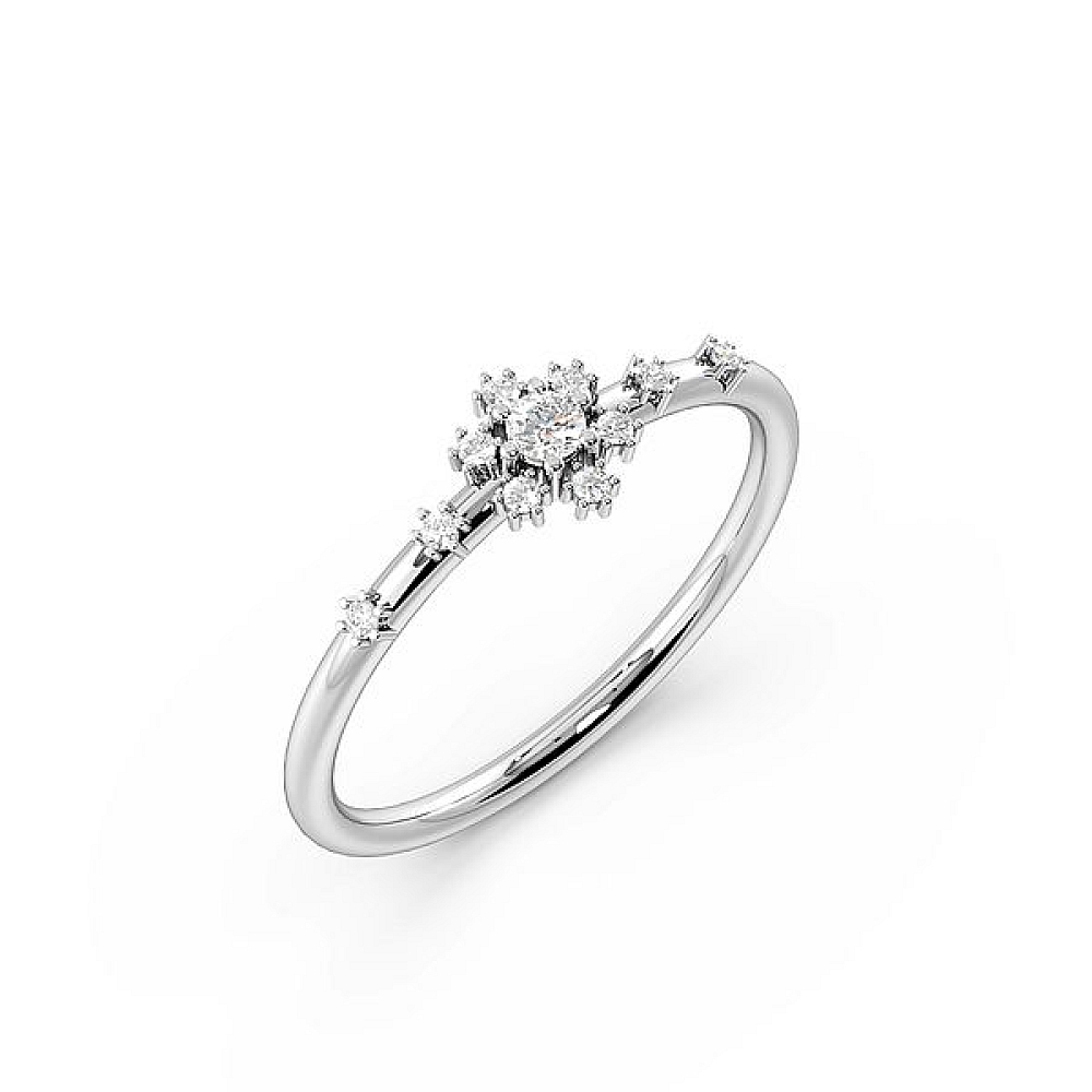Round 6 Prong Minimalist Halo Designer Diamond Ring