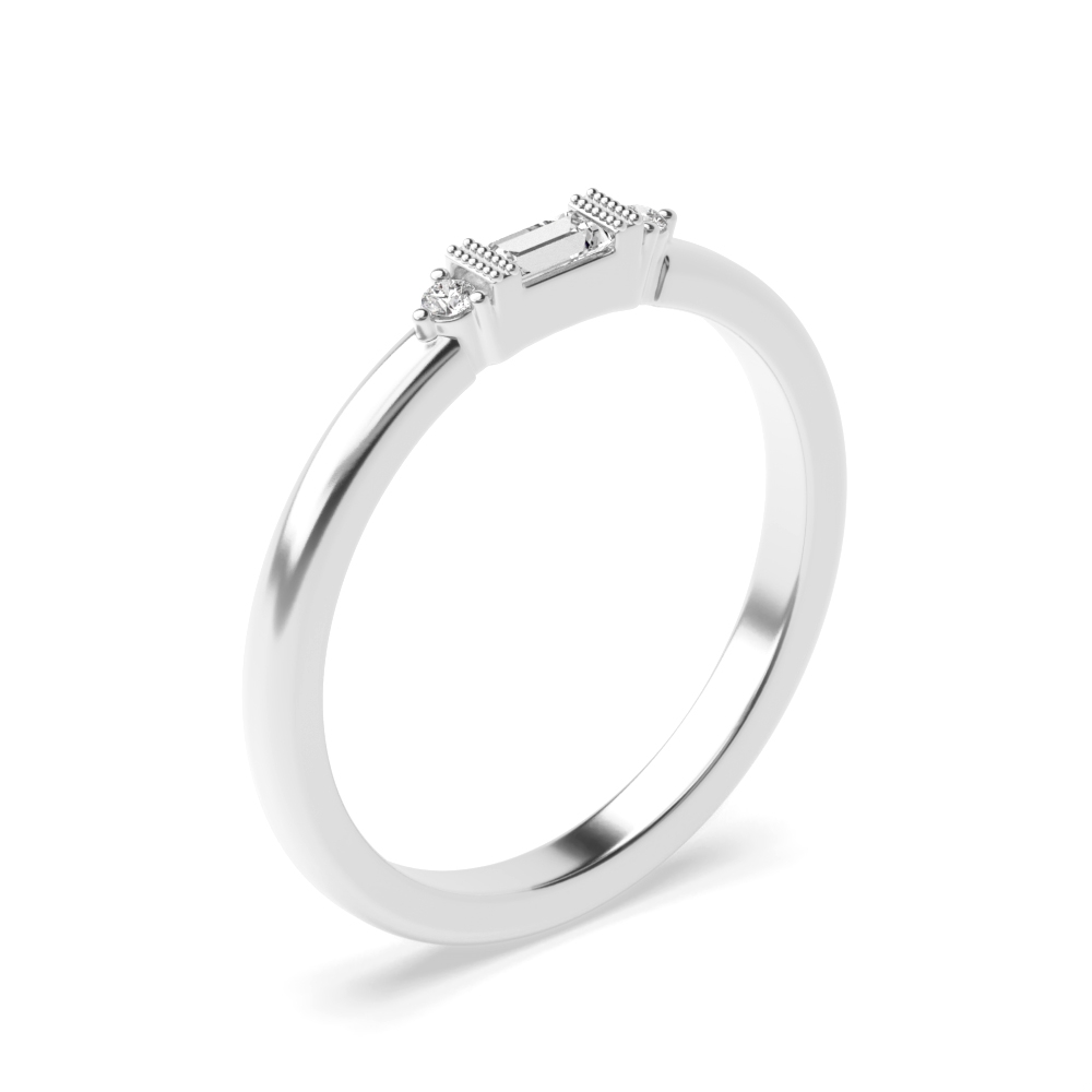 Baguette And Round Minimalist Miligrain Designer Diamond Ring
