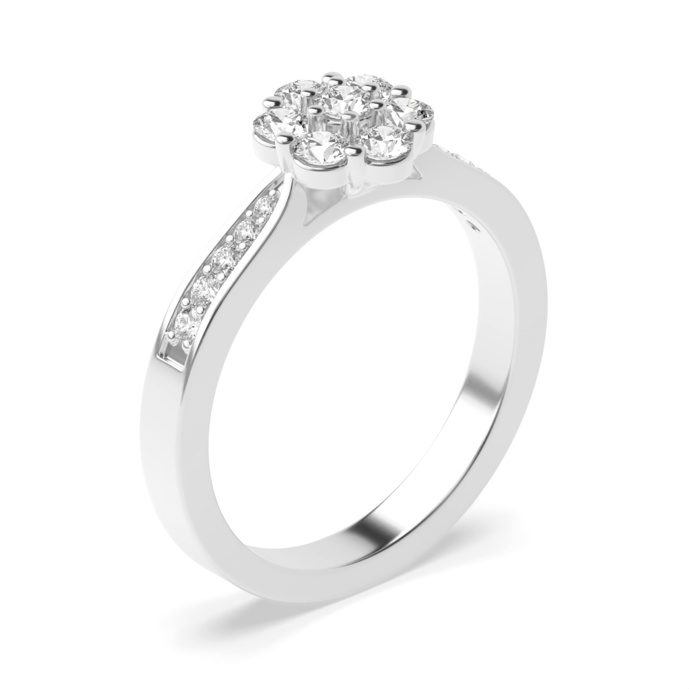 Pave Setting Classic Cluster Side Stone Diamond Engagement Rings