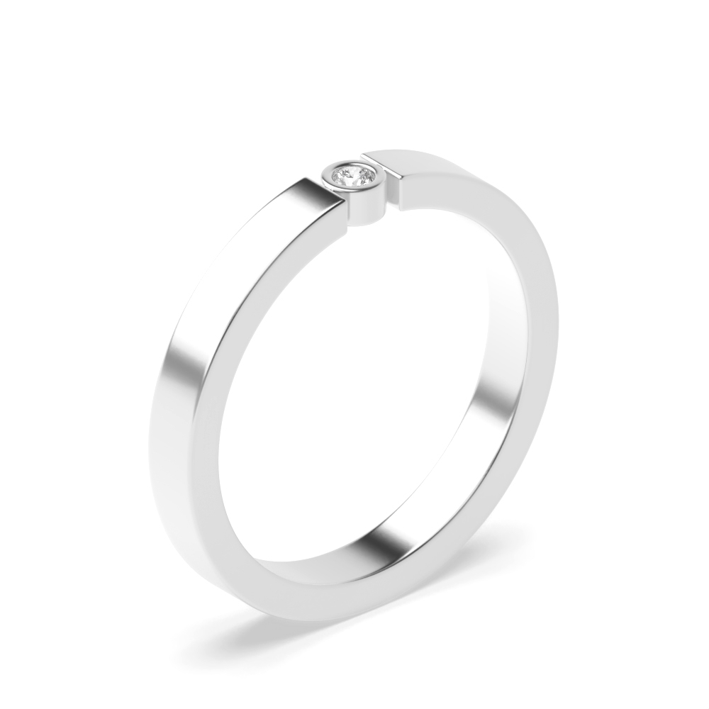 Bezel Setting Wide Band Solitaire Diamond Engagement Ring