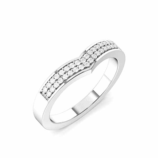 Flush Set 2 Rows Wishbone Womens Diamond Wedding Rings (4.4mm)