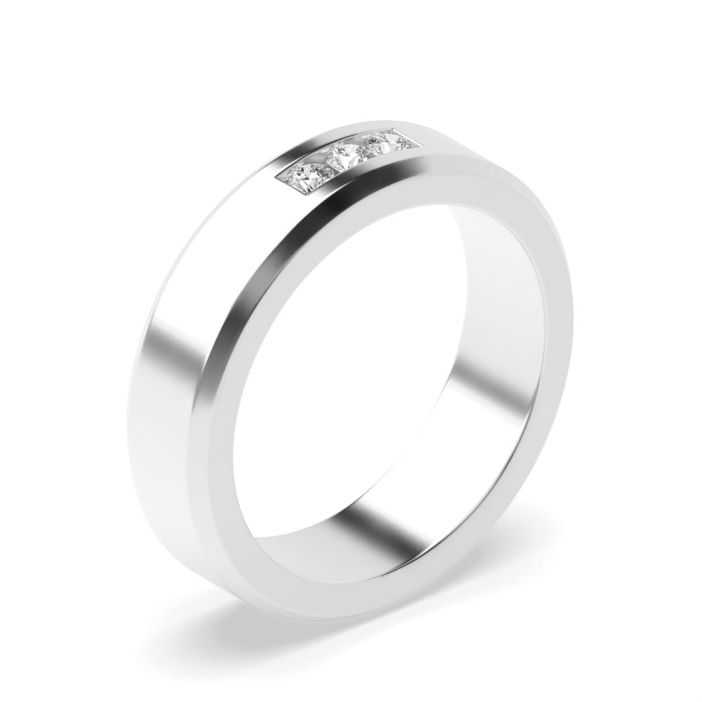 Channel Set 3 Diamond Bevelled Edge Mens Wedding Rings (6.0mm)
