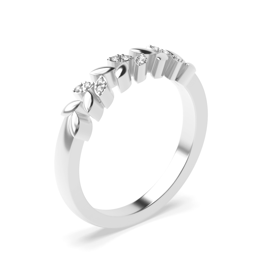 Round Cut Pave Setting Leaf Designer Diamond Rings (4.2mm)