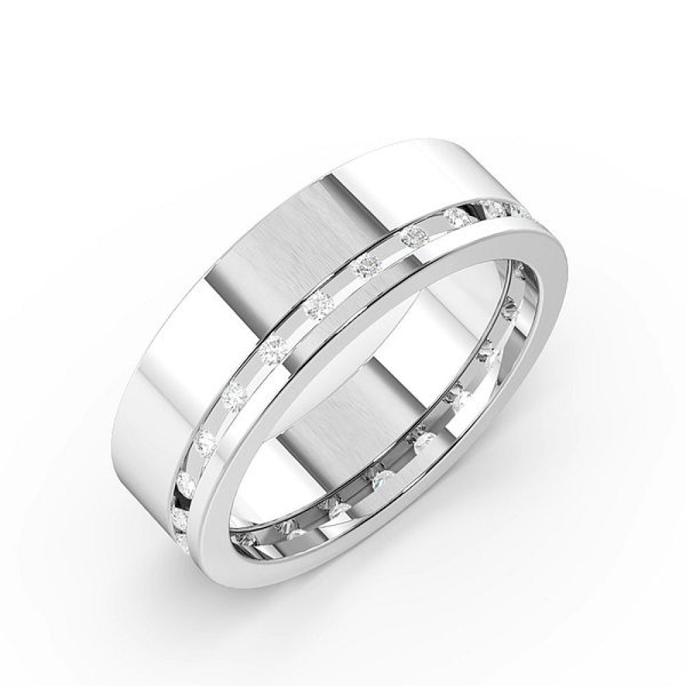 Channel Set Wide Band Mens Diamond Set Wedding Rings (6.0mm)