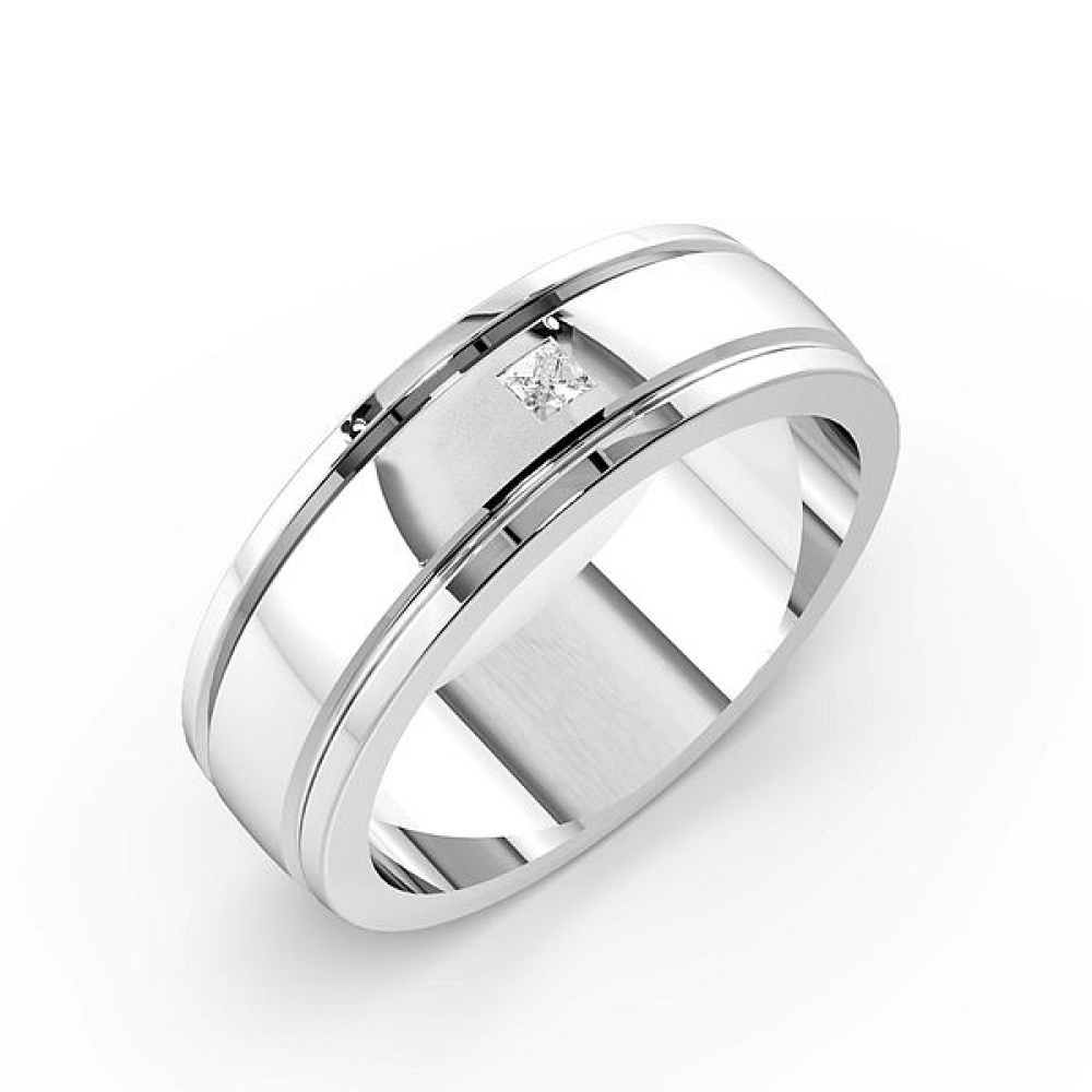 Flush Setting Twin Channel Mens Diamond Wedding Rings (6.0mm)