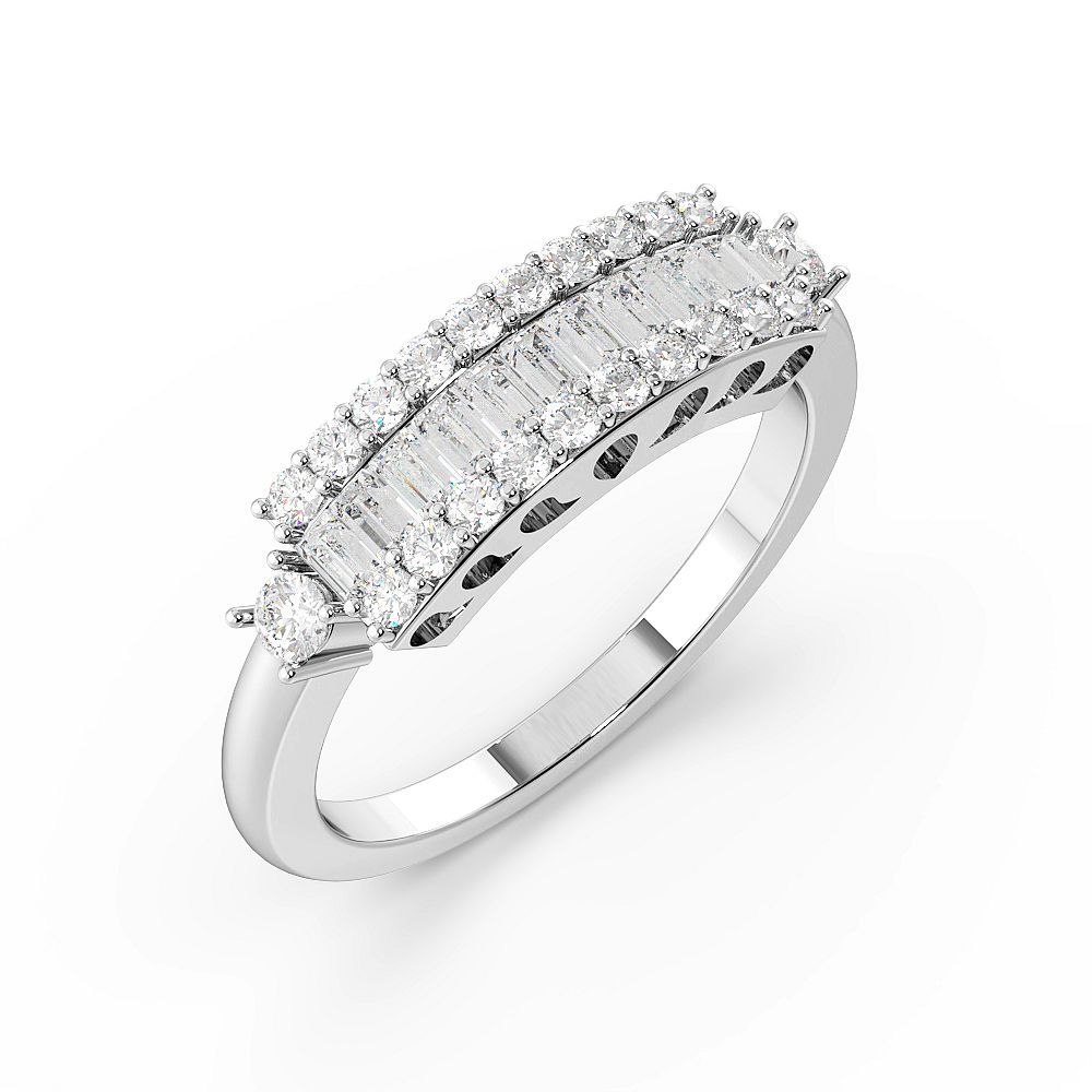 Baguette and Round Pave Setting Modern Style Designer Diamond Rings (5.4mm)