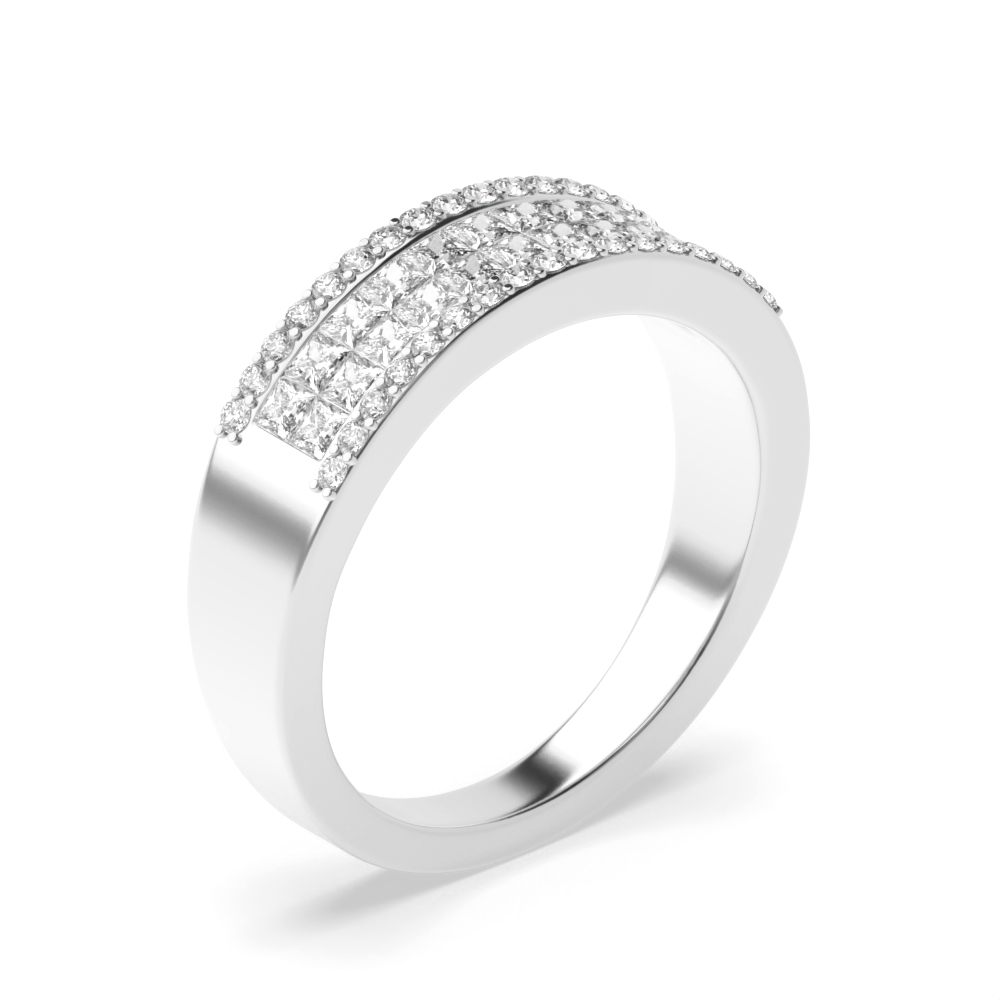 Princess Pave Setting Cluster Half Eternity Diamond Rings (6mm)