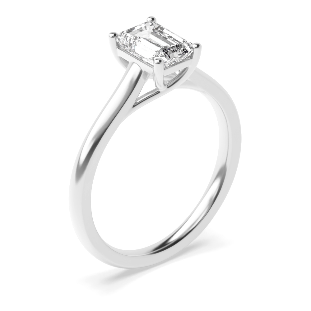 emerald Cross Over Claws Solitaire Diamond Engagement Ring