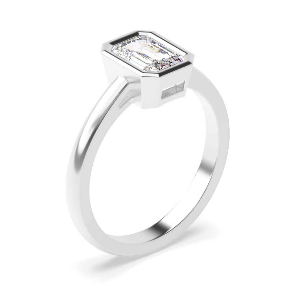 Emerald Shoulder Gallery Solitaire Diamond Engagement Ring