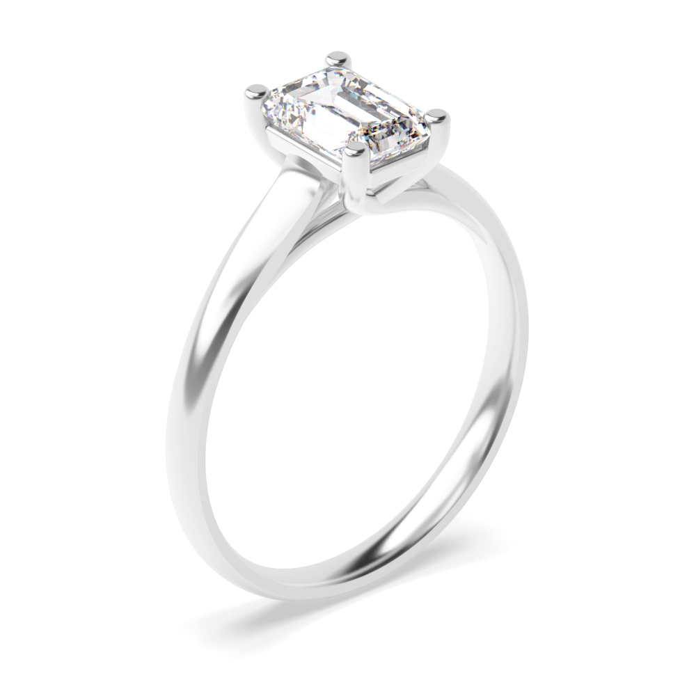 Emerald Cross Over Claws Solitaire Diamond Engagement Ring