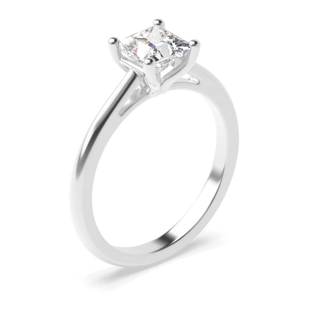 Princess Solitaire Diamond Engagement Ring With Tapering Open Shoulder