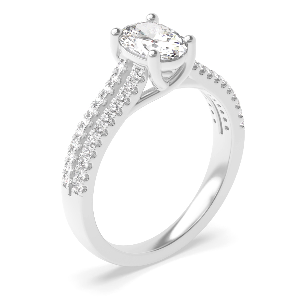 Center Row Oval Shoulder Set Diamond Engagement Rings