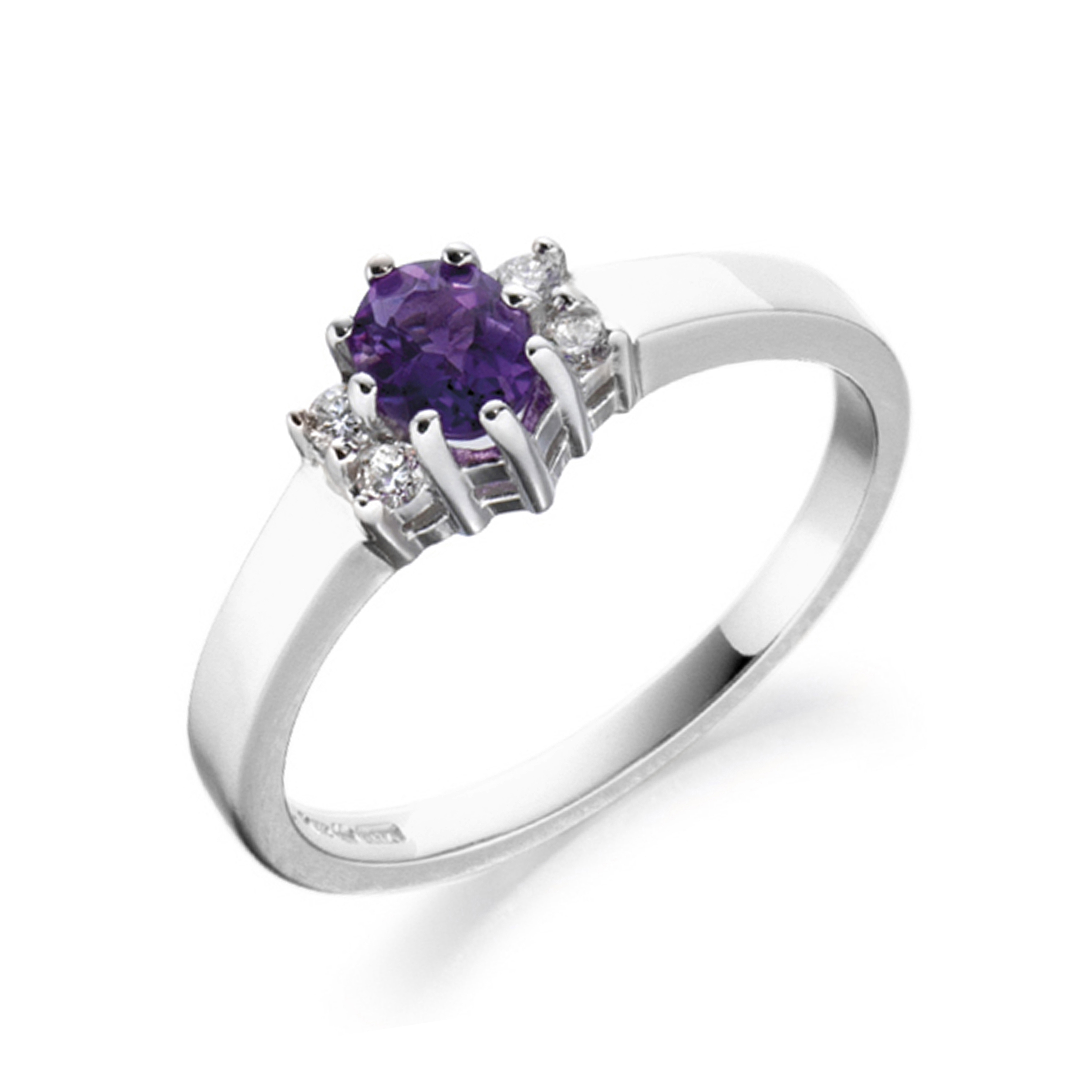 5X3mm Oval Amethyst Five Stone Diamond And Gemstone Ring