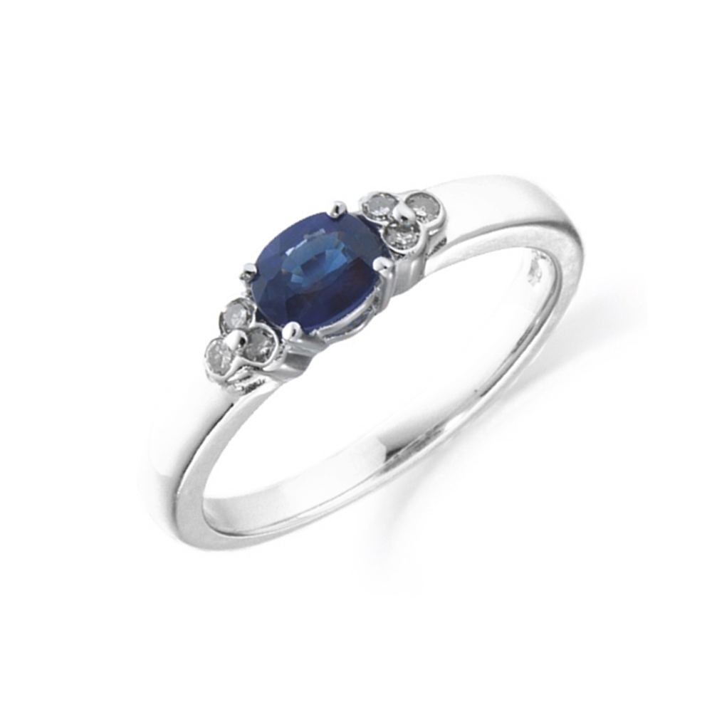 6X4mm Oval Blue Sapphire Seven Stone Diamond And Gemstone Ring