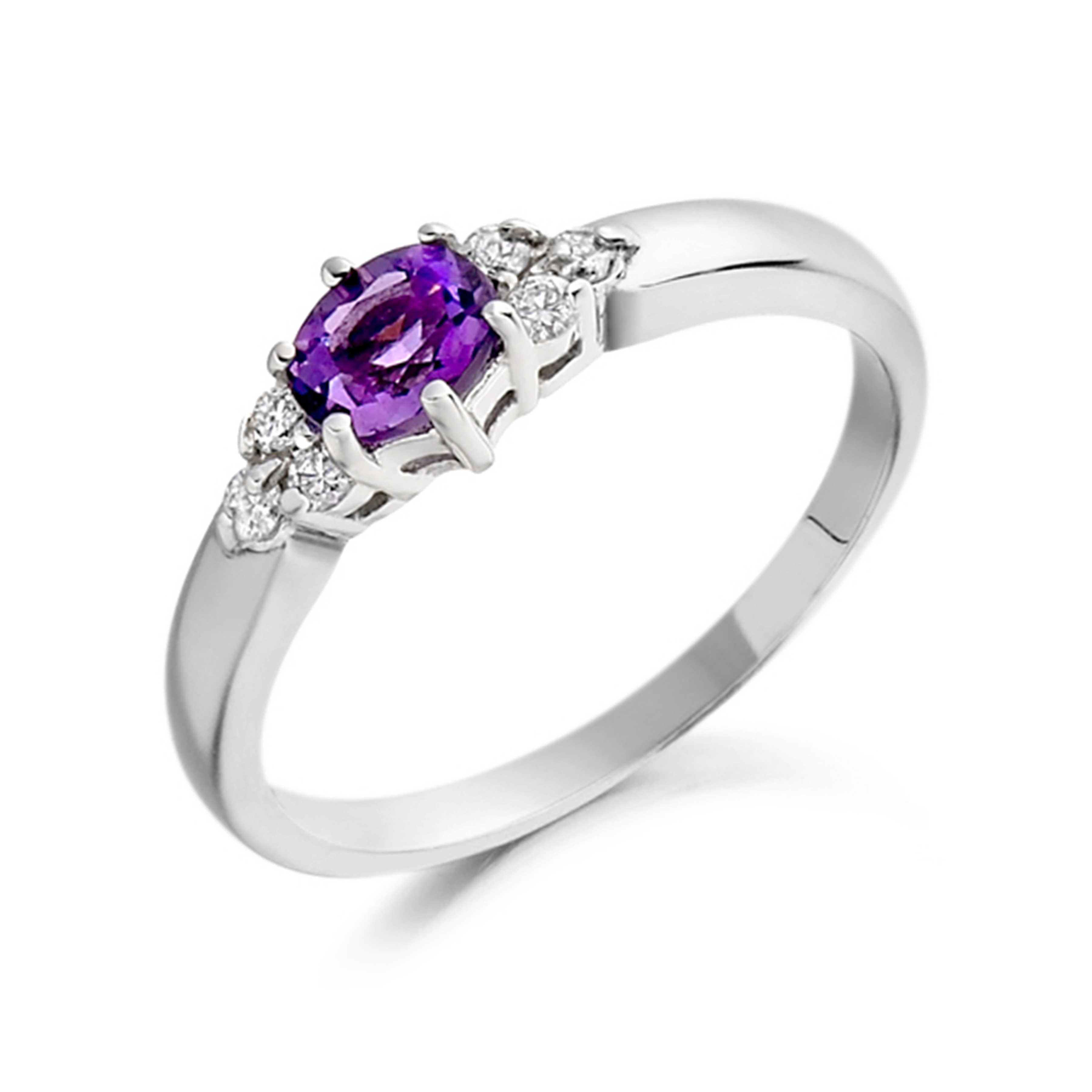 6X4mm Oval Amethyst Seven Stone Diamond And Gemstone Ring