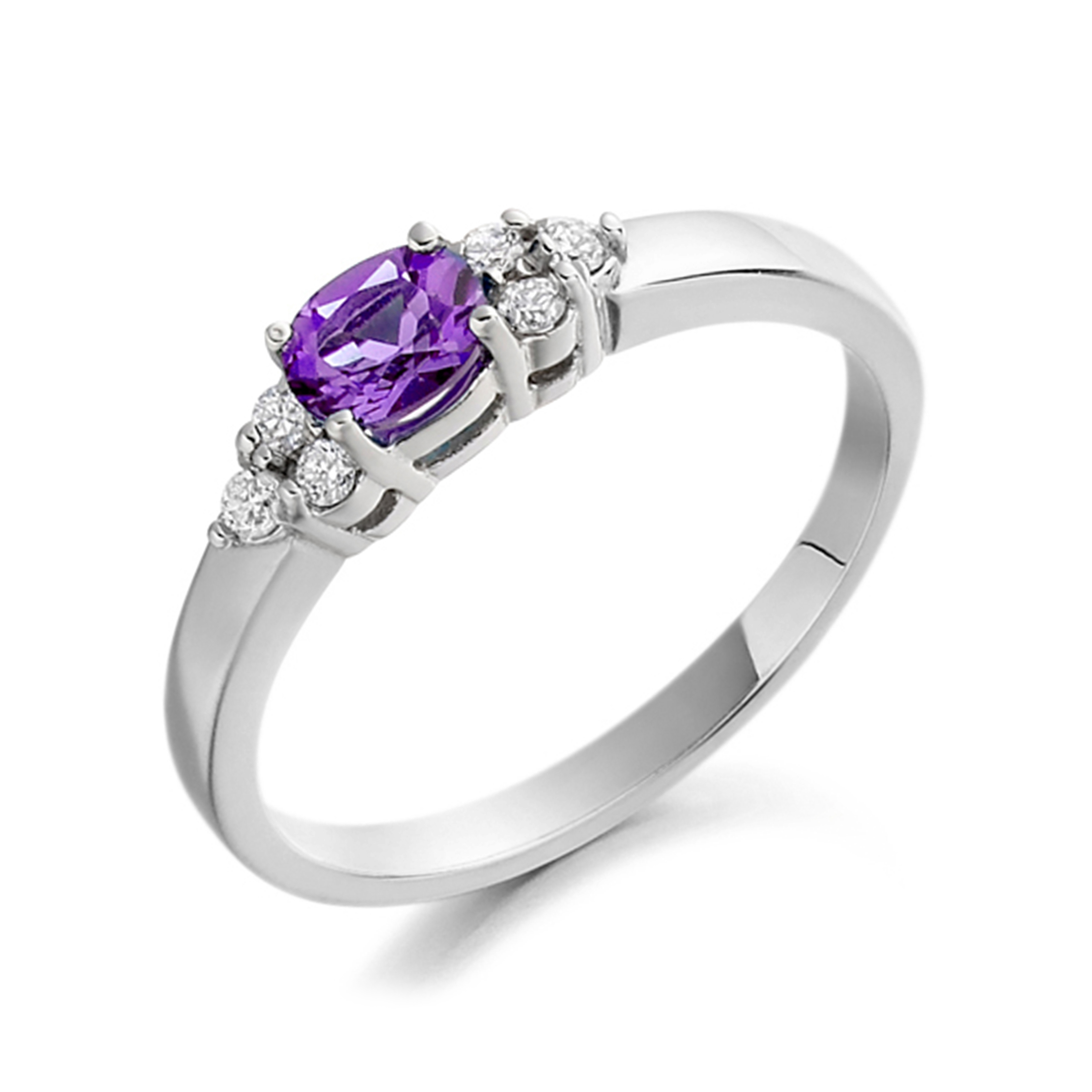 6X4mm Oval Amethyst Seven Stone Diamond And Gemstone Ring