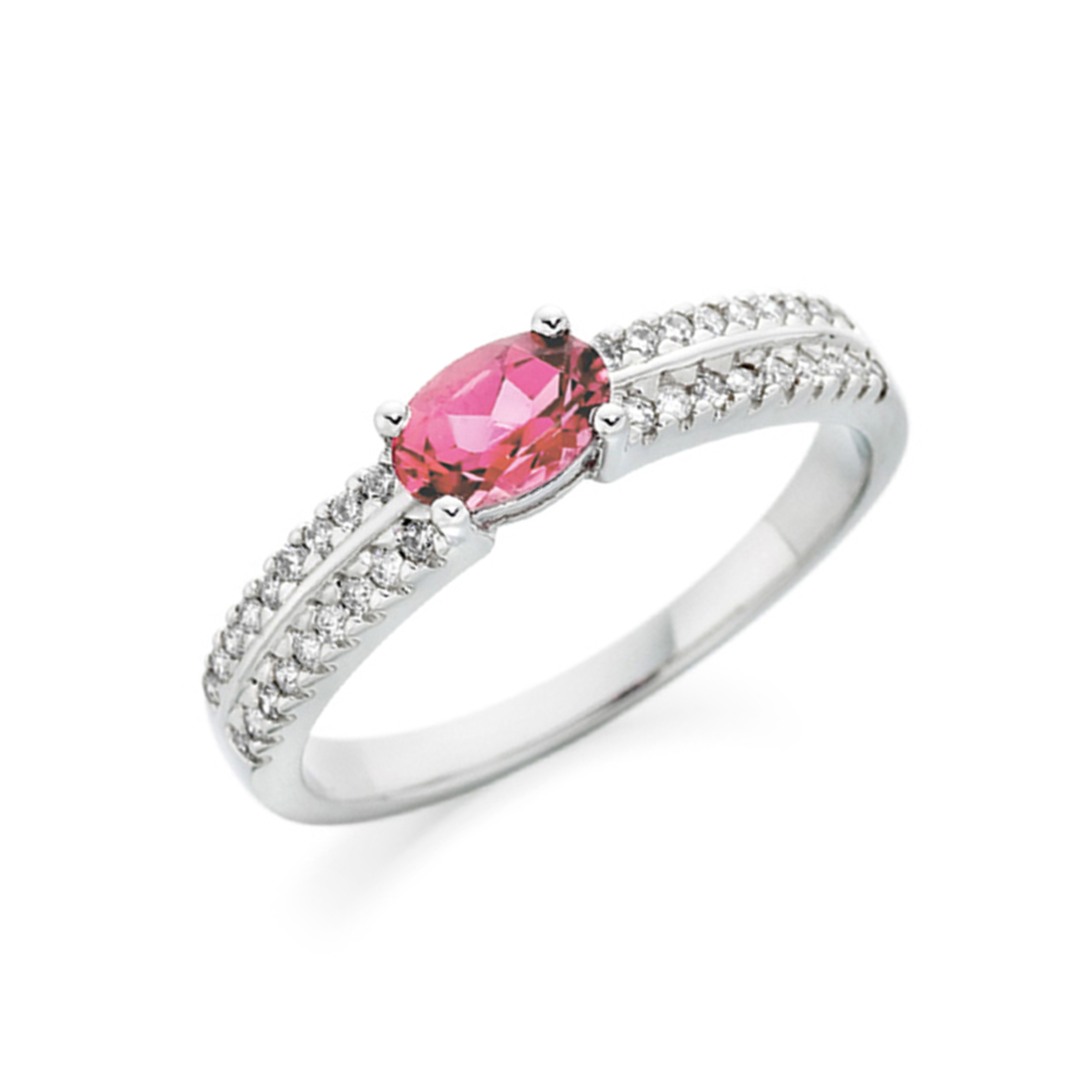 6X4mm Oval Pink Tourmaline Stones On Shoulder Diamond And Gemstone Engagement Ring