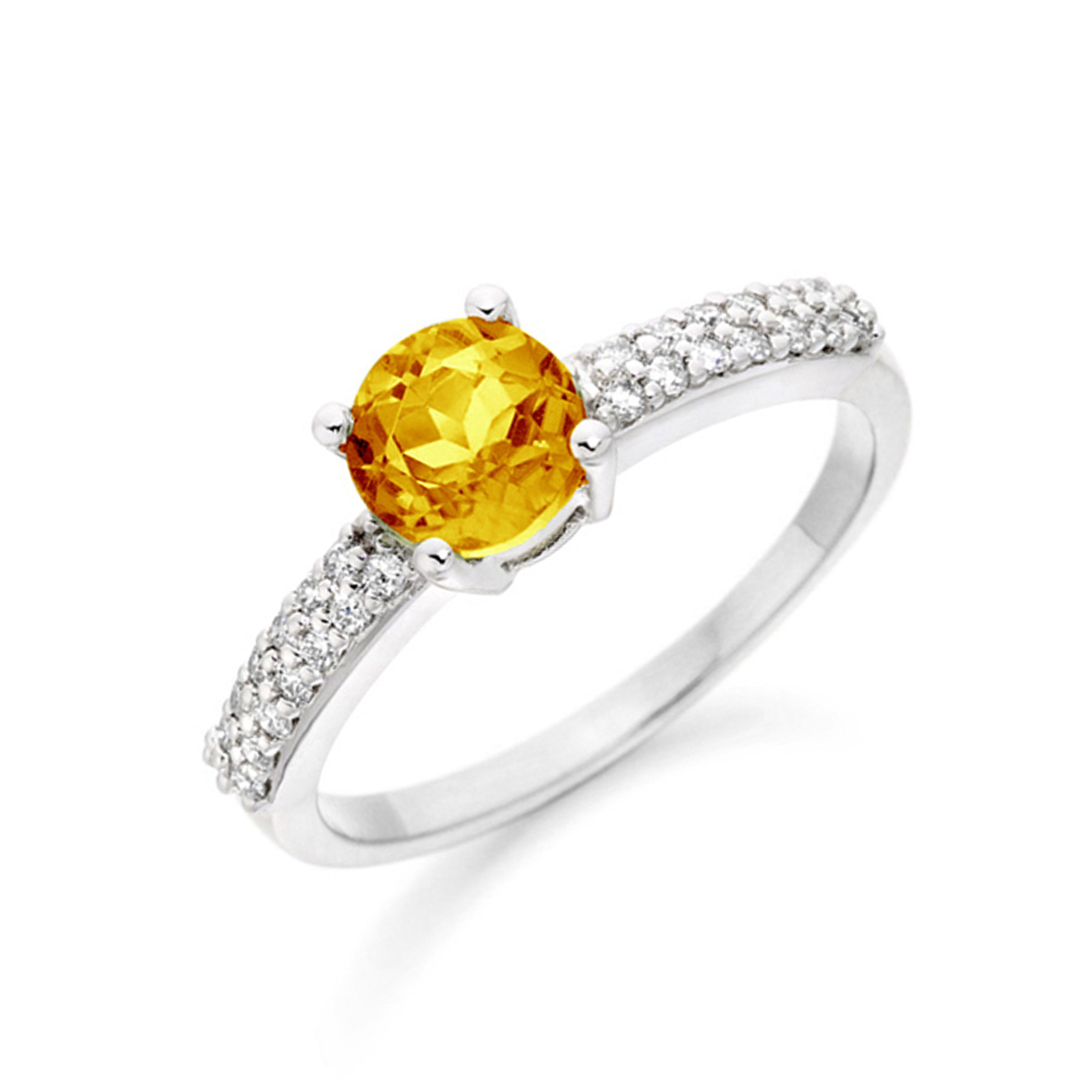 6.5mm Round Citrine Side Stone Diamond And Gemstone Engagement Ring