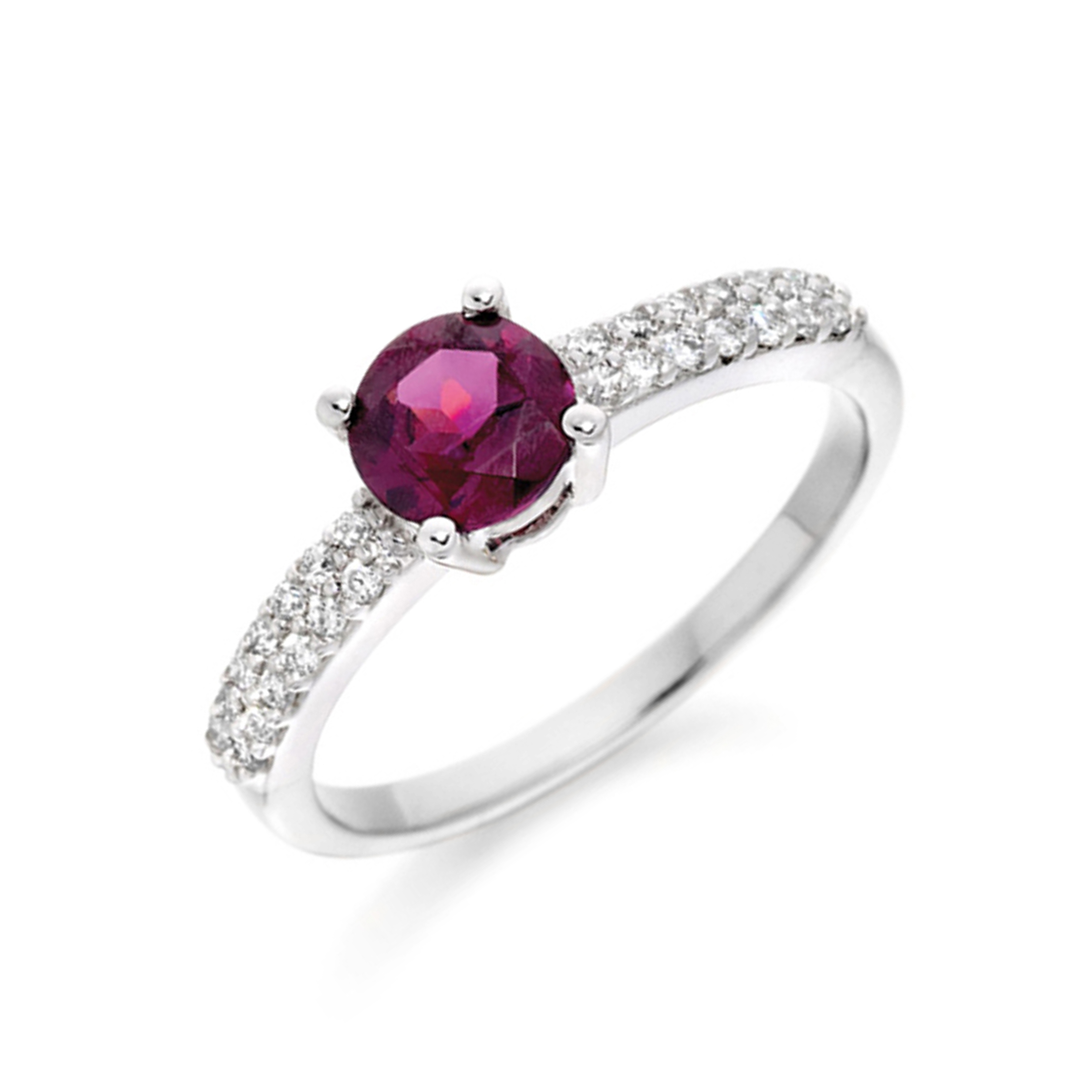 6.5mm Round Rhodolite Stones On Shoulder Diamond And Gemstone Engagement Ring