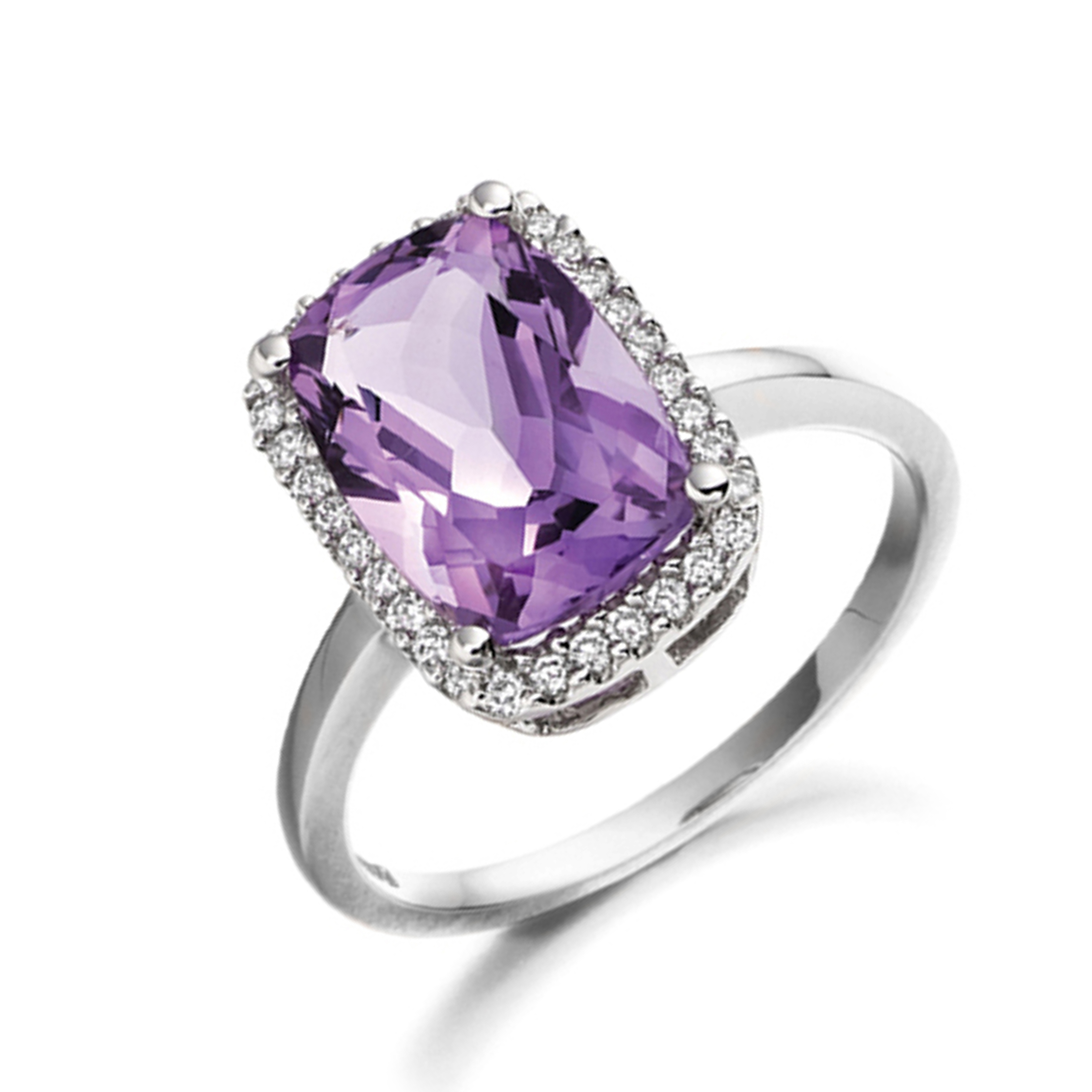 7X5mm Cushion Amethyst Stones On Shoulder Diamond And Gemstone Engagement Ring